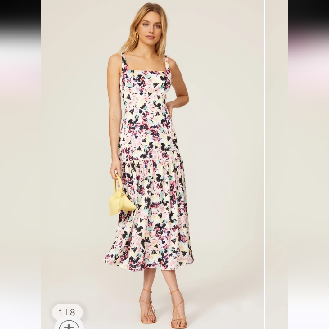Aidan Mattox Sundress Tier Floral Print Satin Midi